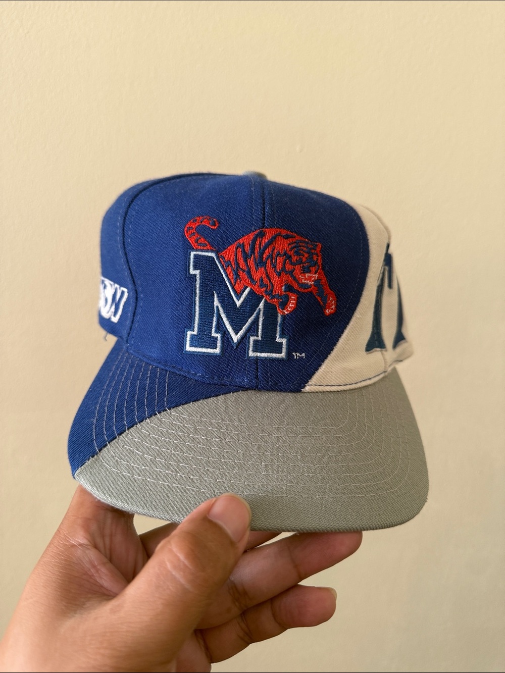 Blue and Gray Vintage Tiger M Baseball Cap